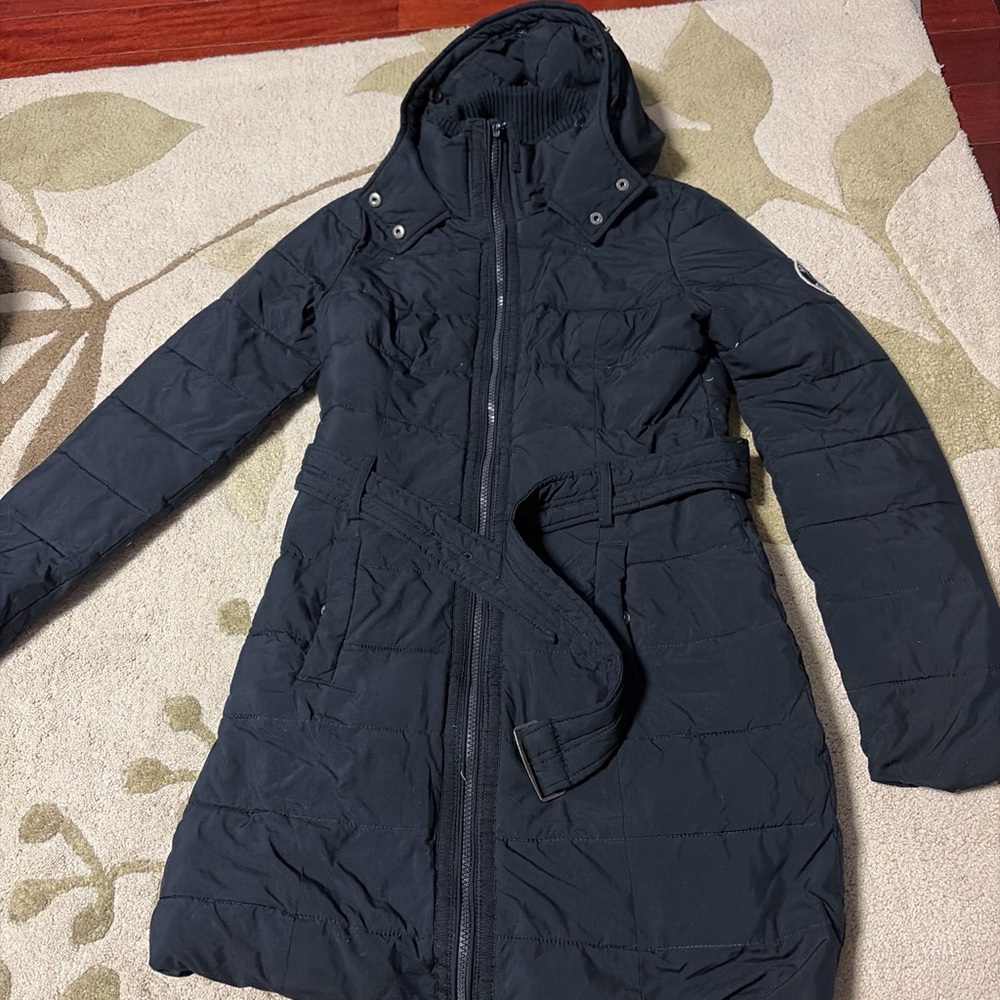 Abercrombie & Fitch Black Belted Hooded Puffer Coat Jacket XS